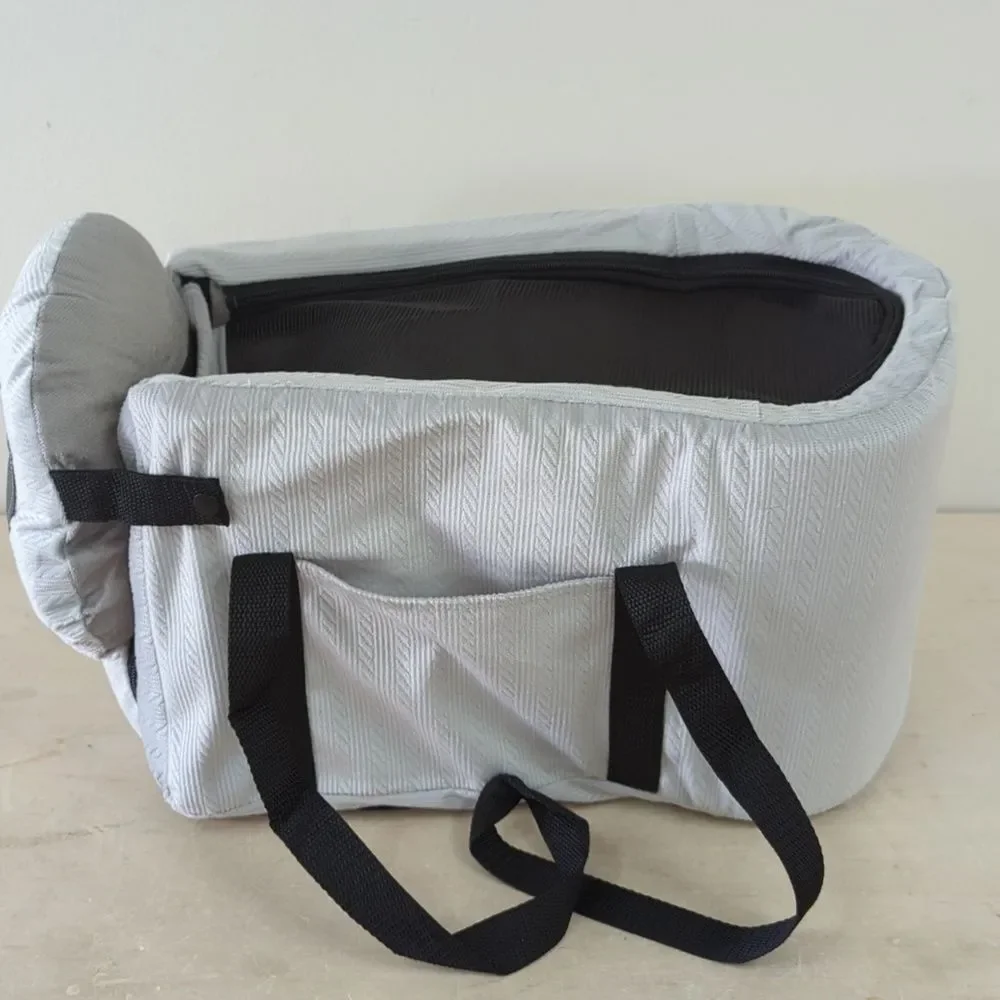 Gray Dog Carrier Car Seat with Cute Face Design